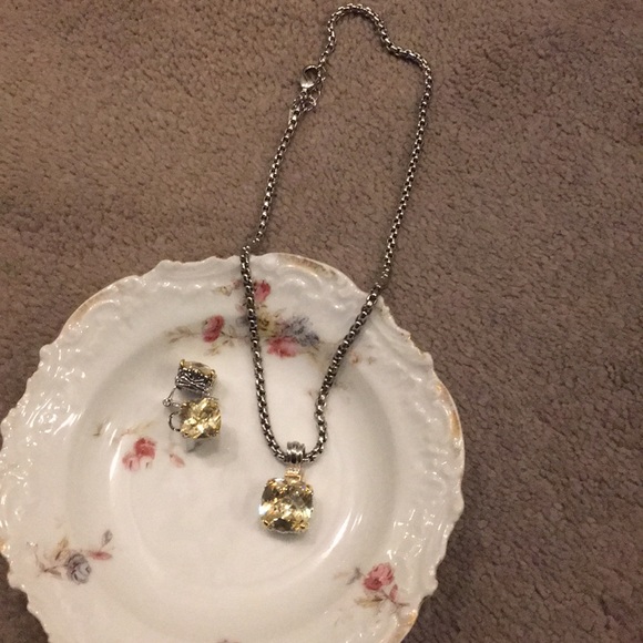 Sterling silver with yellow stone set - Picture 1 of 4